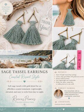 Sage Green Blue Tassel Earrings